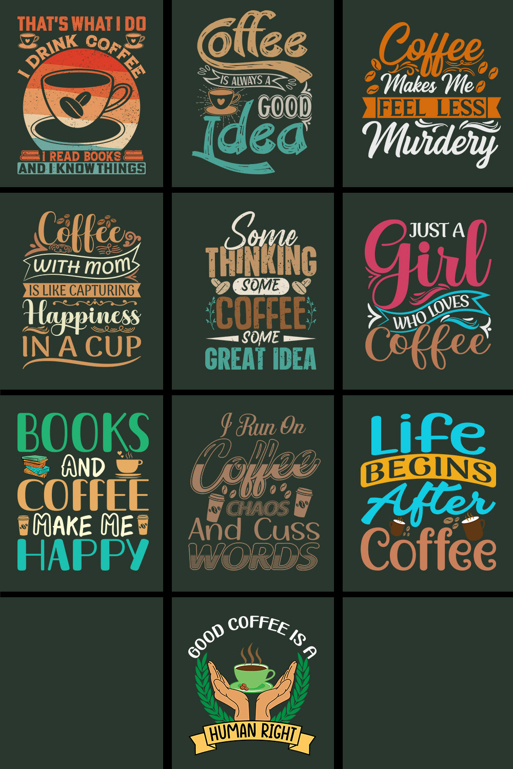 Coffee Typography T-shirt Design Bundle (Volume-1) pinterest preview image.