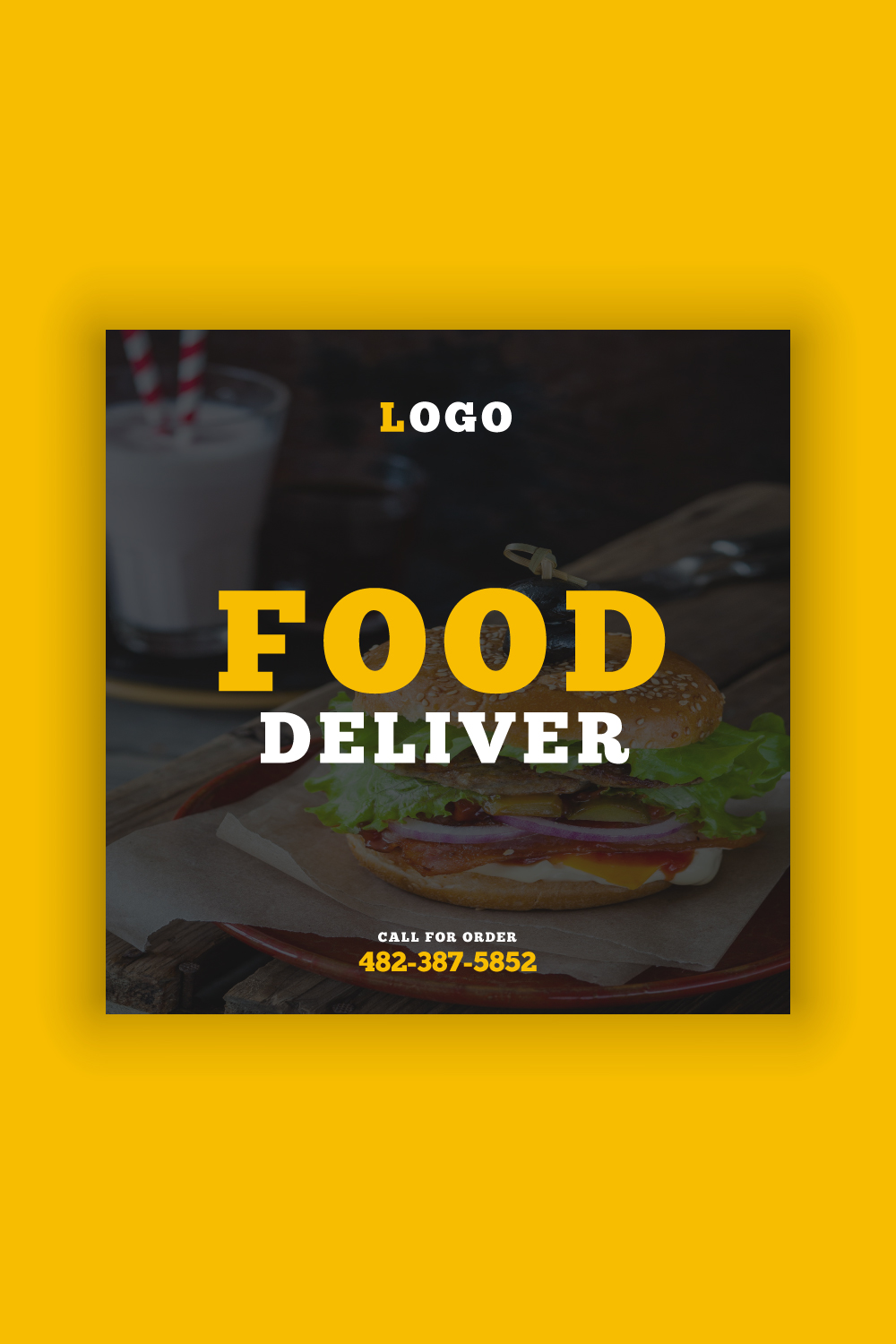 Pizza & Food Deliver Social Media Post Template Bundle pinterest preview image.