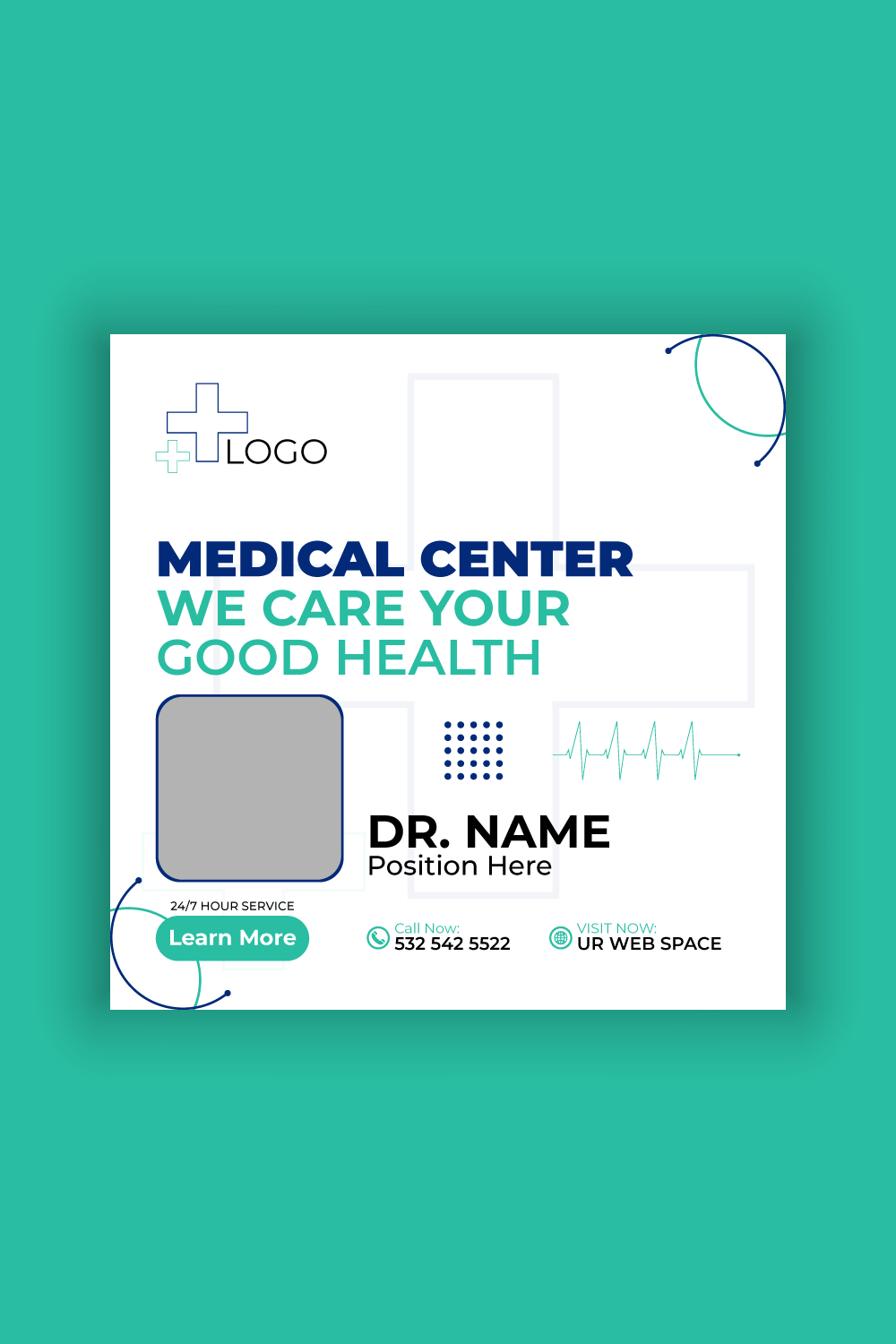 Medical Center Media Post Template Bundle pinterest preview image.