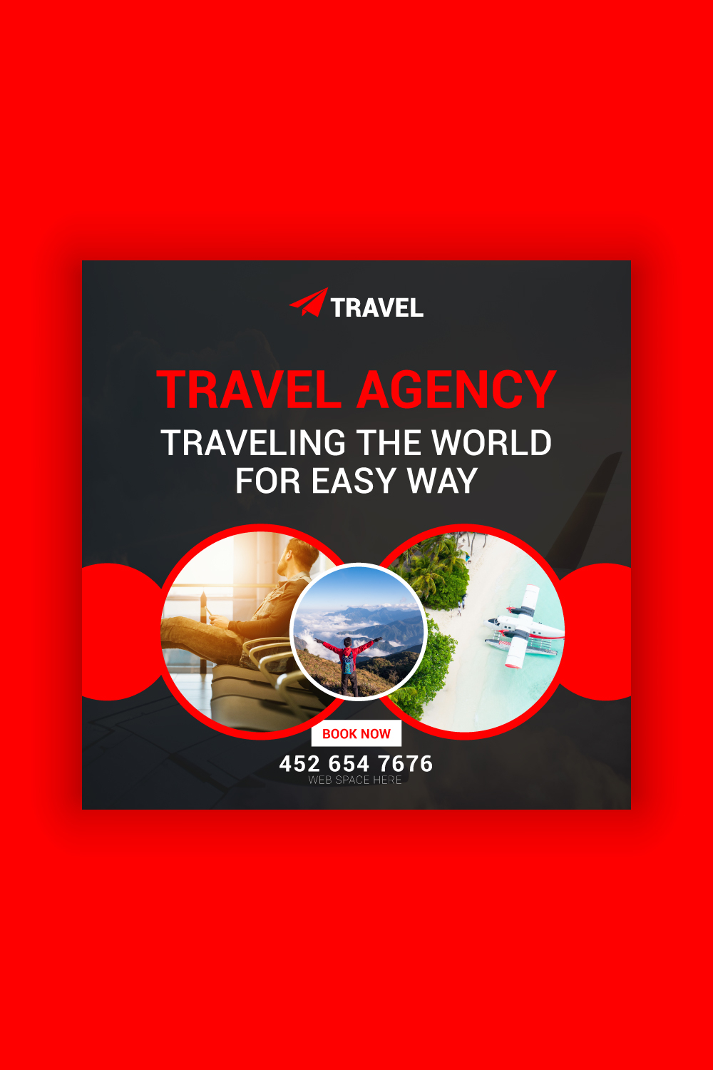 Travel Agency Social Media Post Template Bundle pinterest preview image.