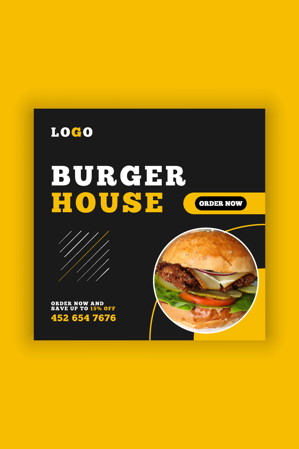 Burger House & Fast Food Delivery Social Media Post Template Bundle pinterest preview image.