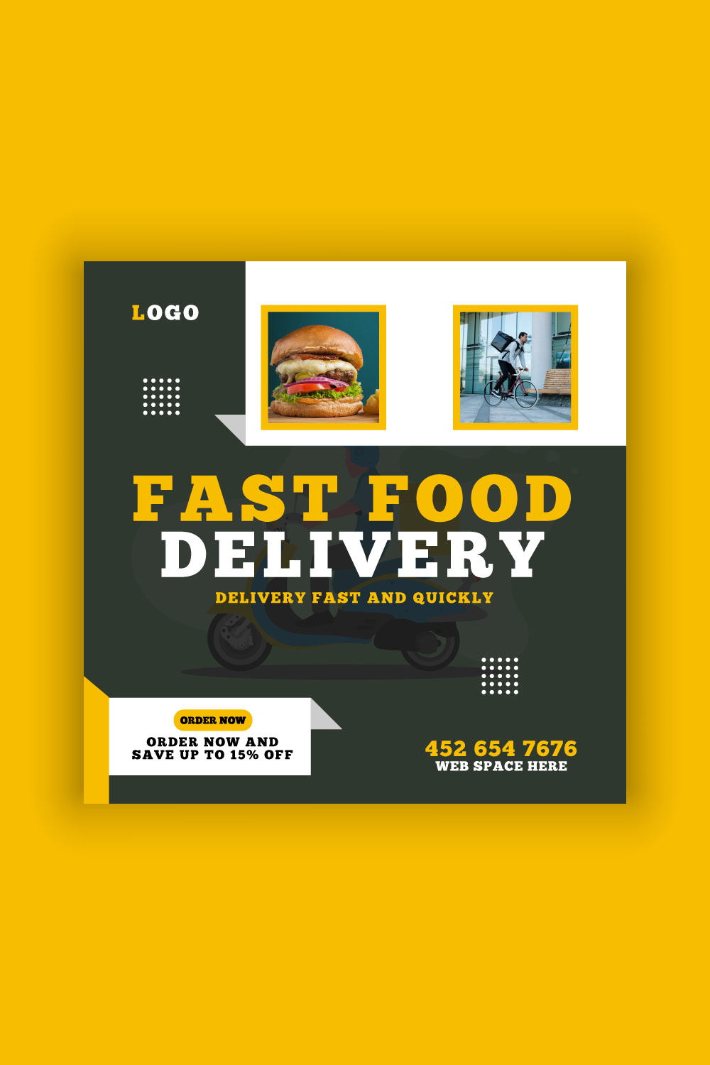 Fast Food Deliver Social Media Post Template Bundle pinterest preview image.