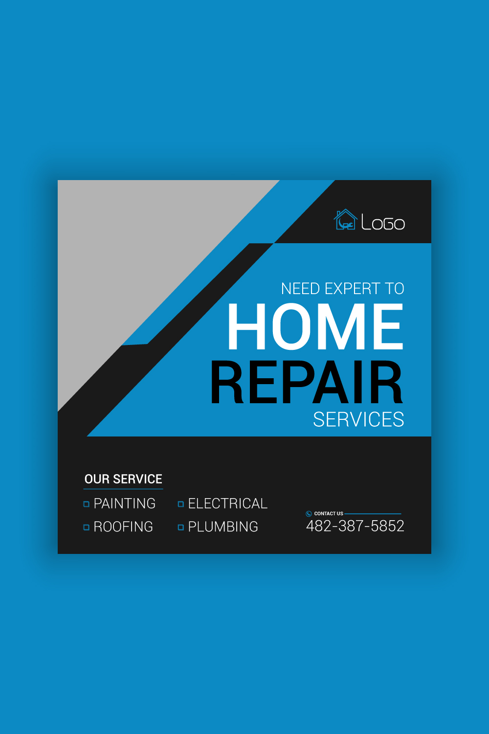 Home Repair Service Media Post Template Bundle pinterest preview image.