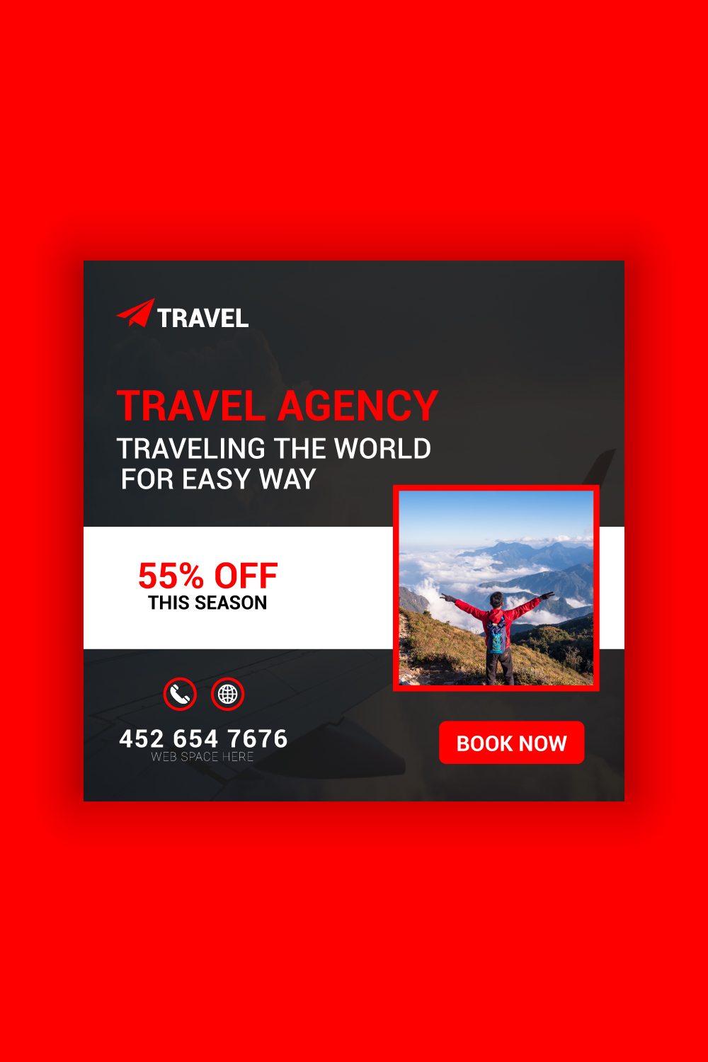 Travel Agency Social Media Post Template Bundle pinterest preview image.