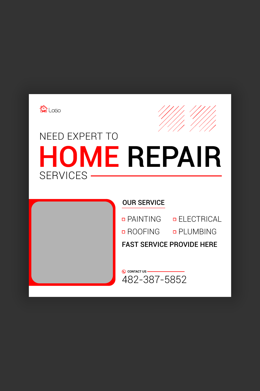 Home Repair Service Media Post Template Bundle pinterest preview image.