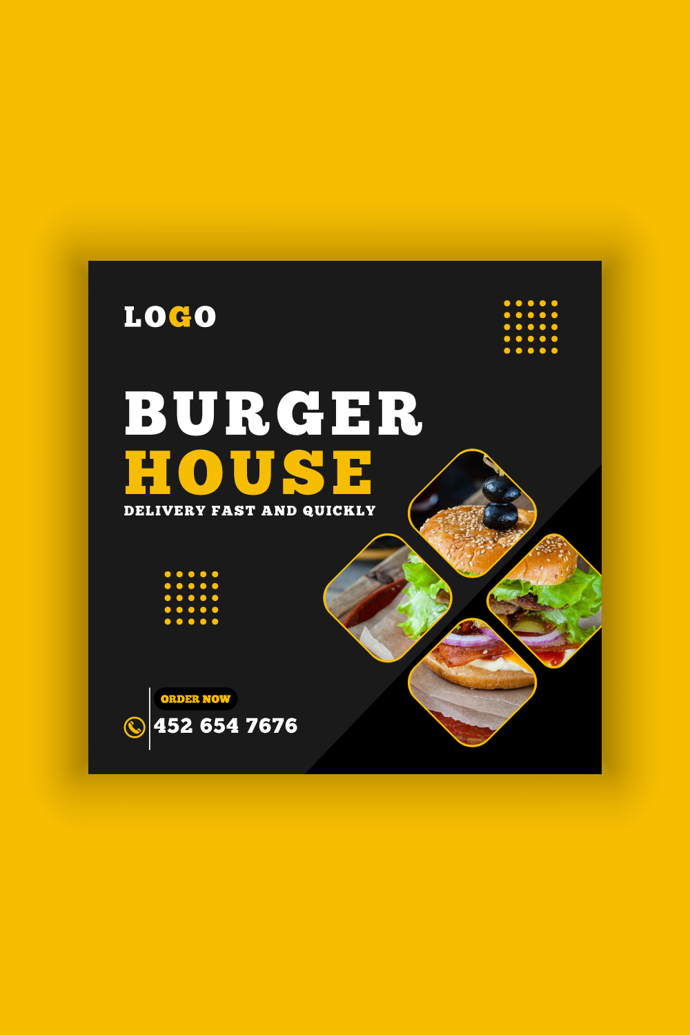 Burger House Social Media Post Template Bundle pinterest preview image.