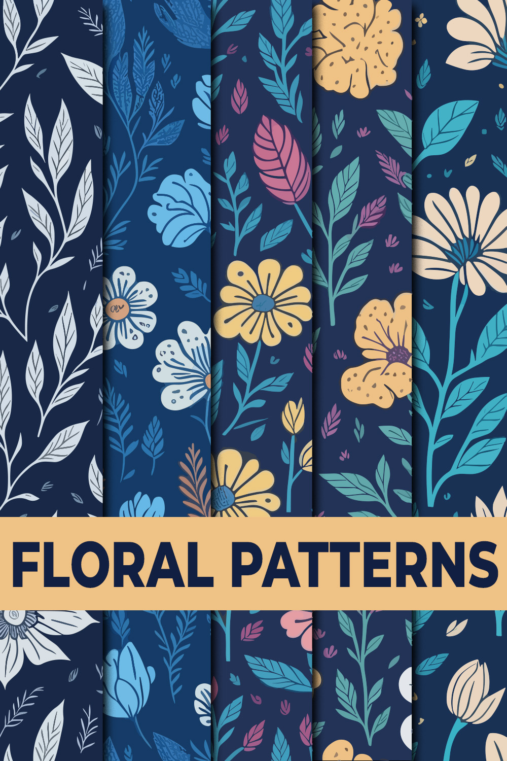 Set of Seamless Floral Patterns pinterest preview image.