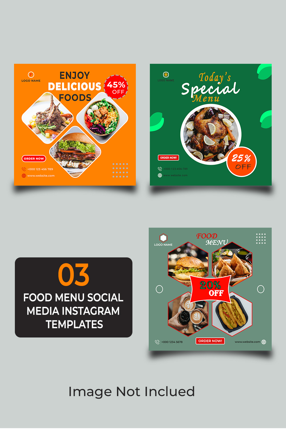 3 Food Menu Social Media Instagram Templates pinterest preview image.