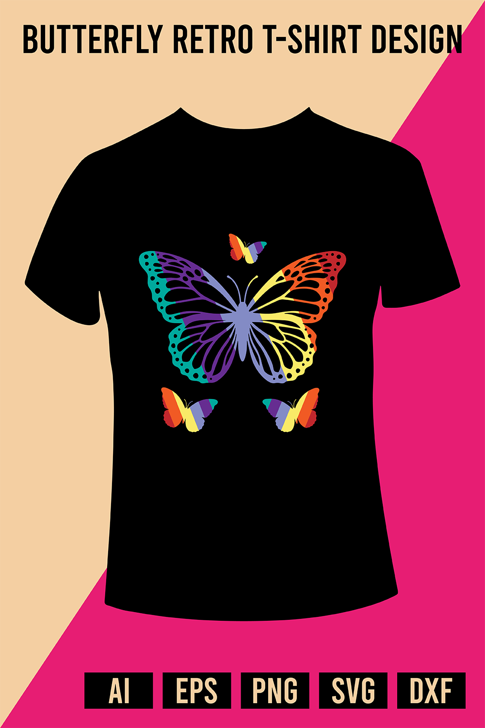 Butterfly Retro T-Shirt Design pinterest preview image.
