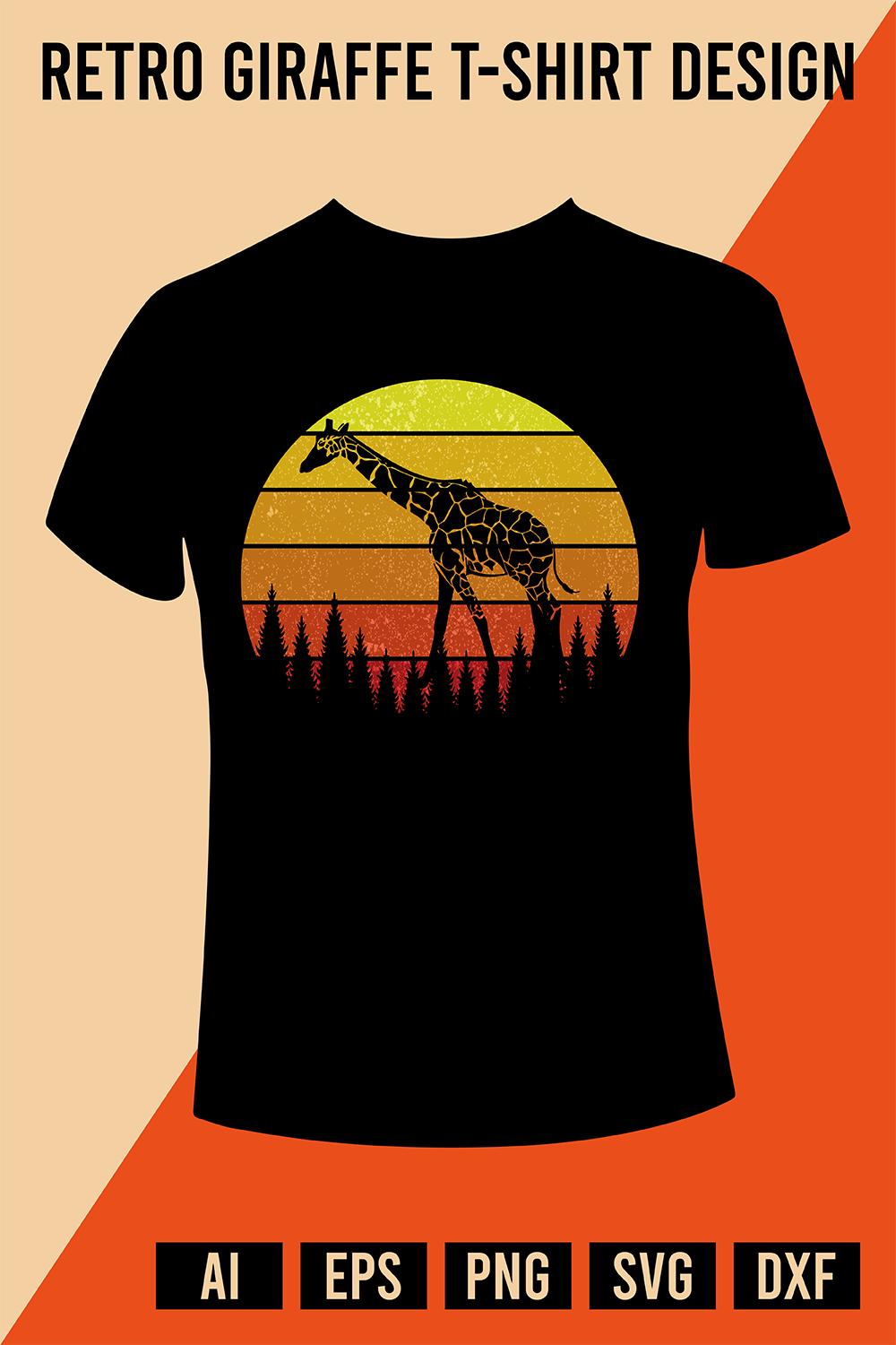 Retro Giraffe T-Shirt Design pinterest preview image.