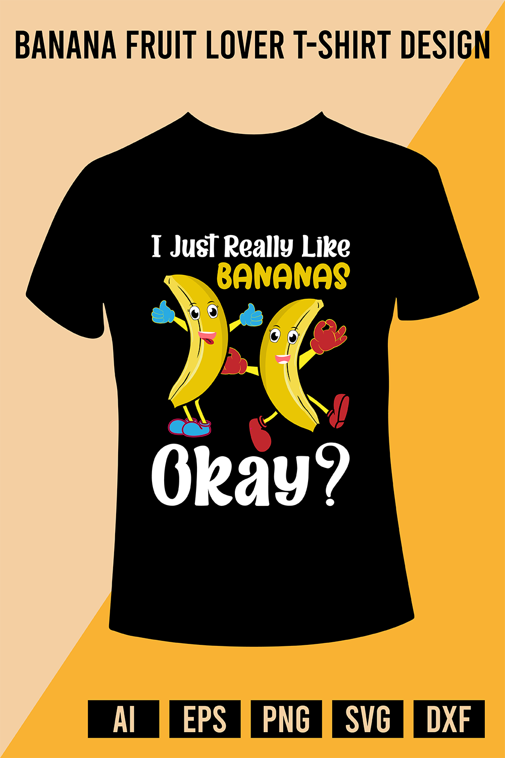 Banana Fruit Lover T-Shirt Design pinterest preview image.