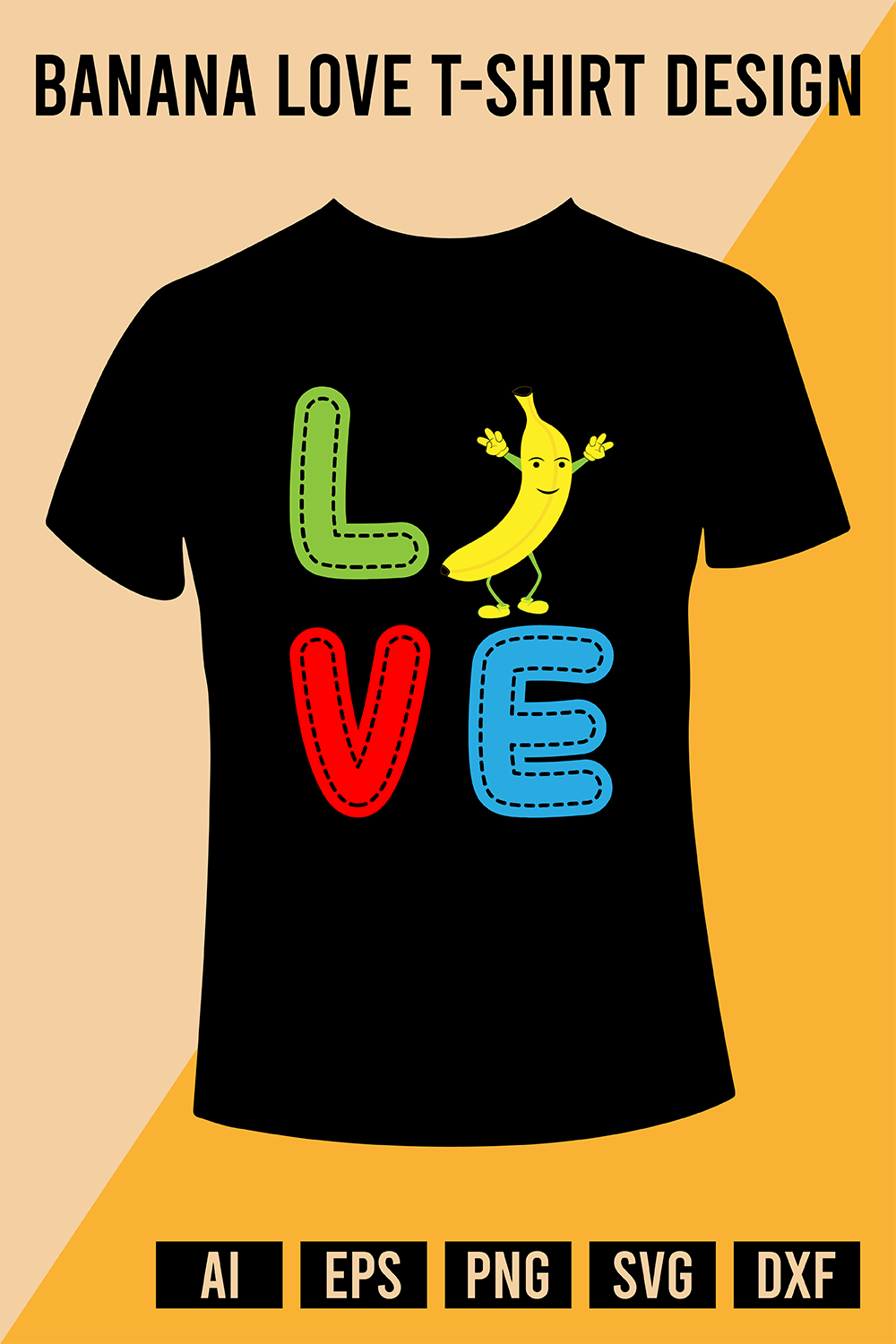Banana Love T-Shirt Design pinterest preview image.