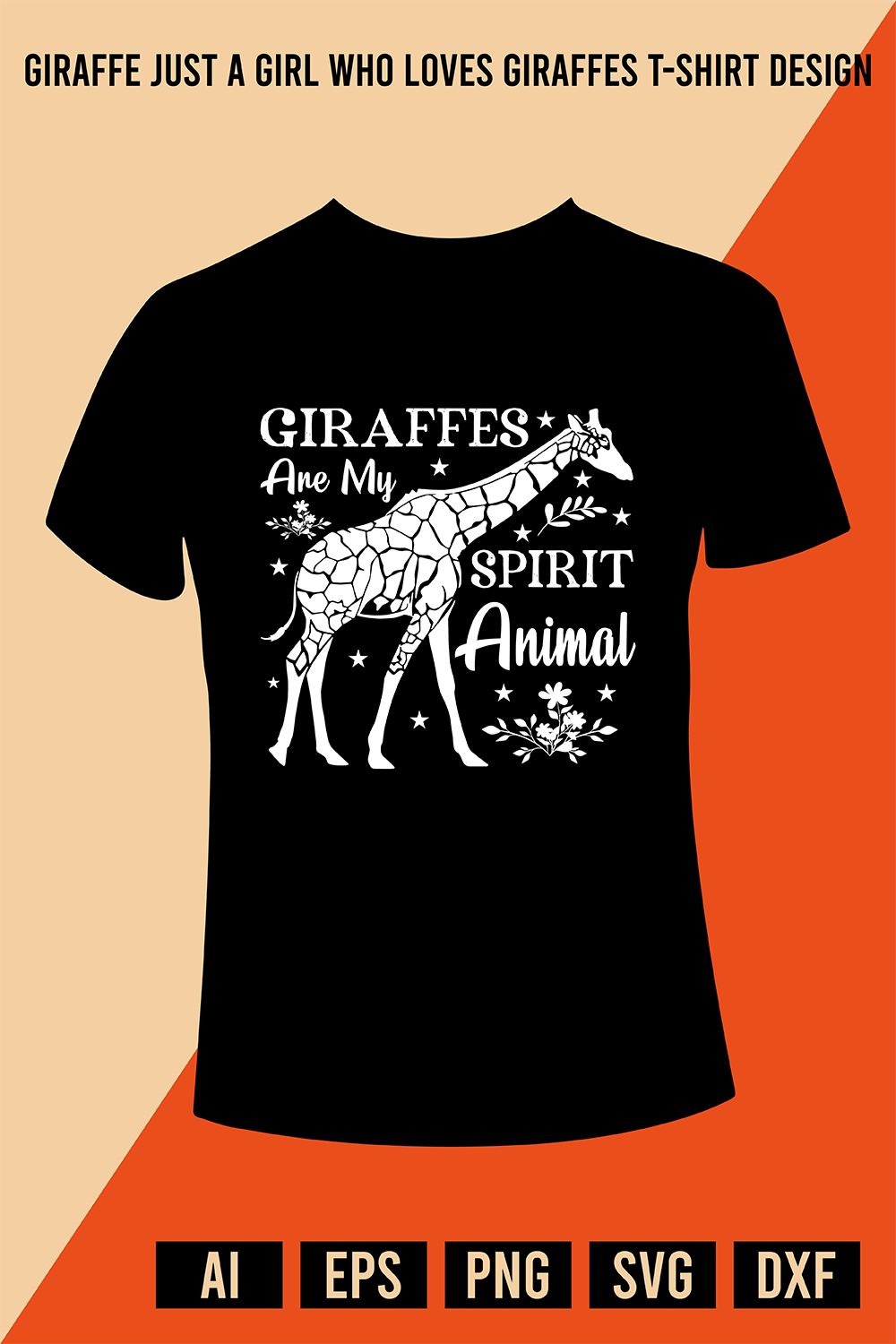Giraffes Are My Spirit Animal T-Shirt Design pinterest preview image.
