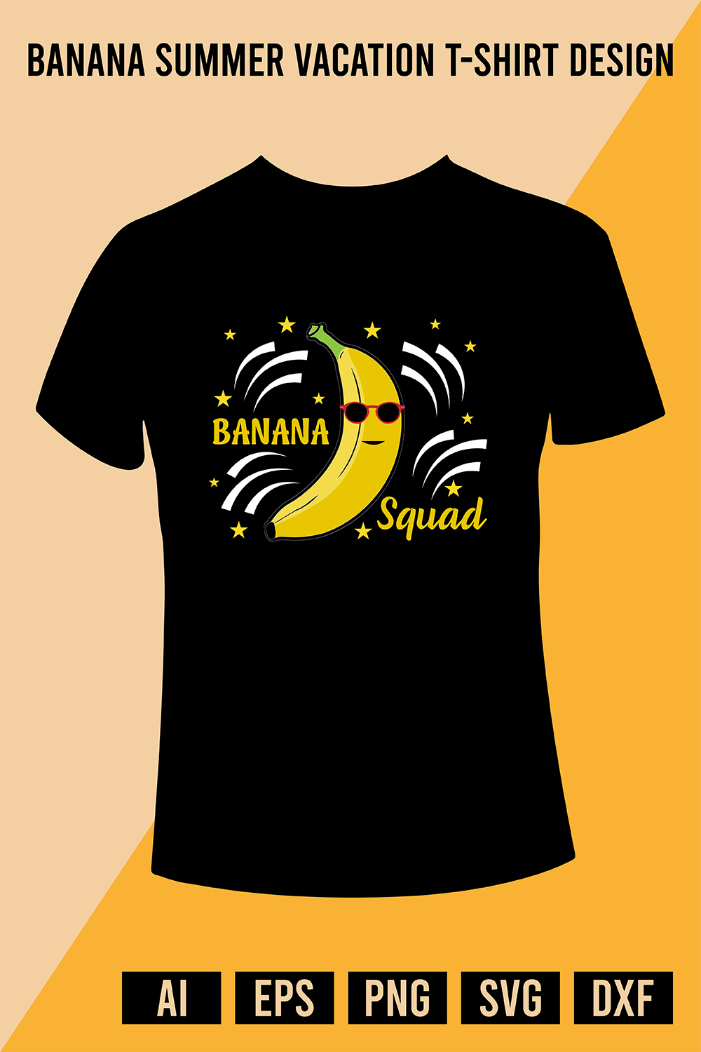 Banana Summer Vacation T-Shirt Design pinterest preview image.
