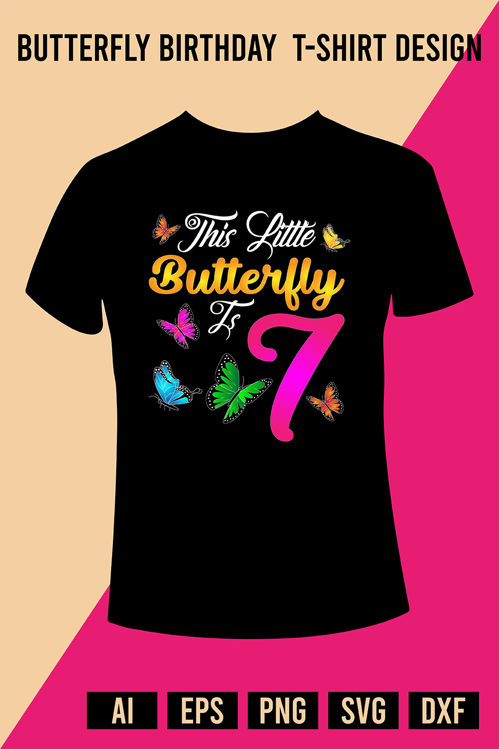 Butterfly Birthday T-Shirt Design pinterest preview image.