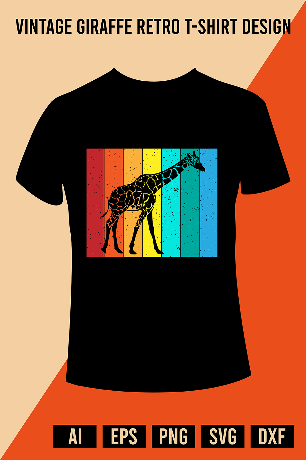 Vintage Giraffe Retro T-Shirt Design pinterest preview image.
