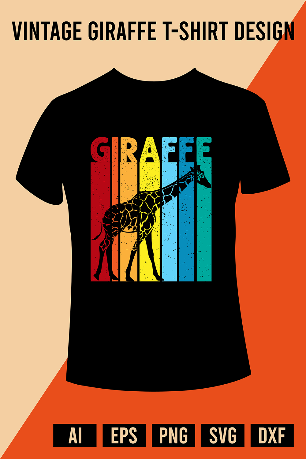 Vintage Giraffe T-Shirt Design pinterest preview image.