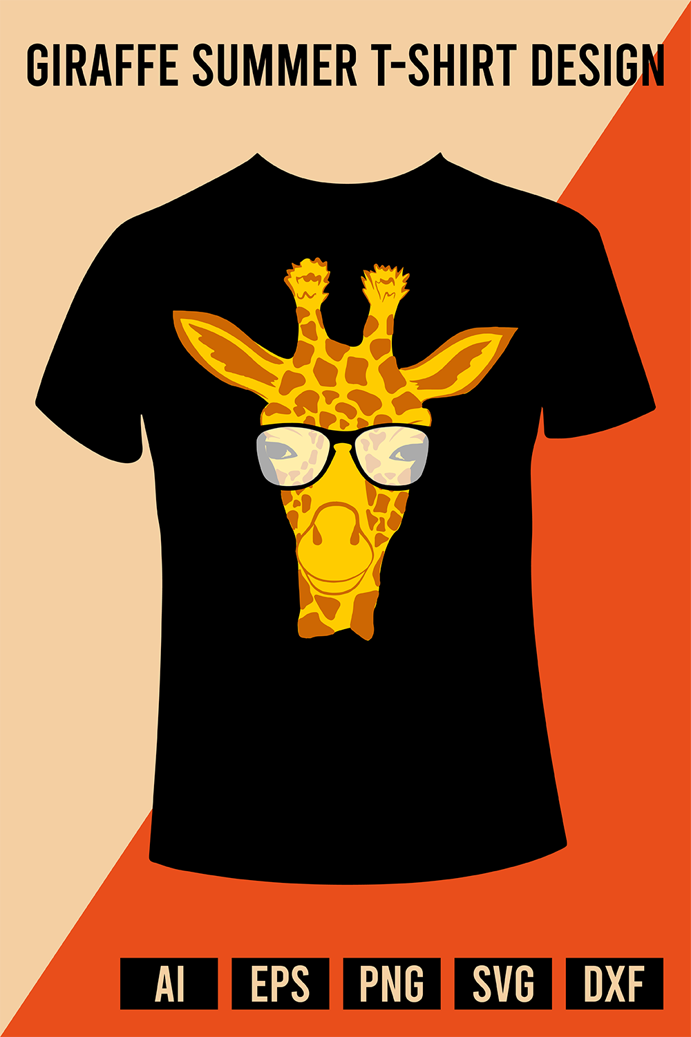 Giraffe Summer T-Shirt Design pinterest preview image.