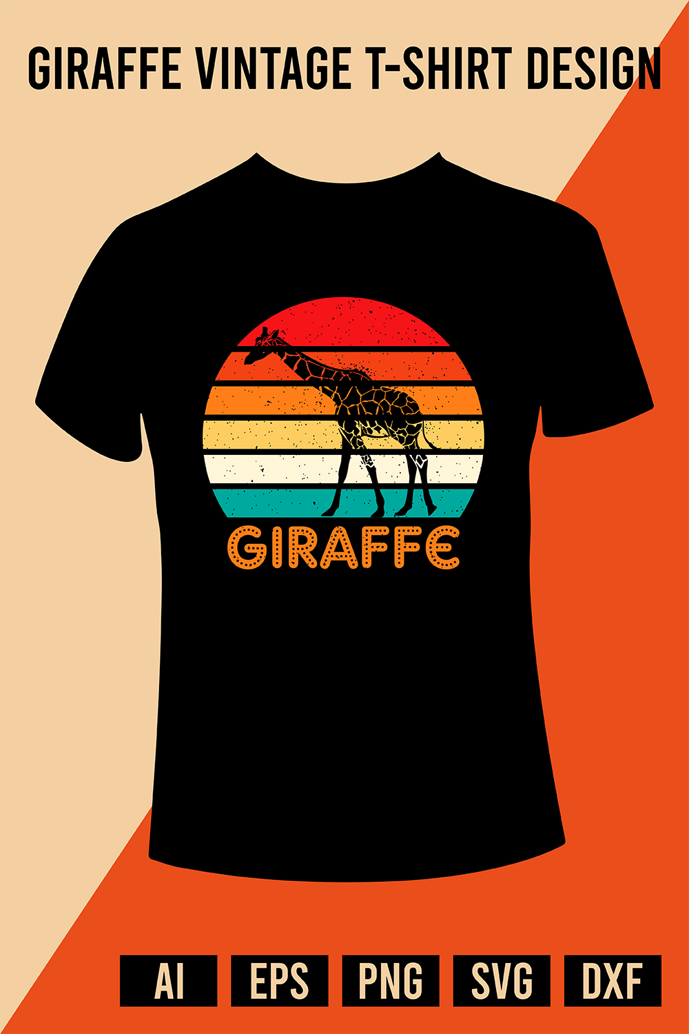 Giraffe Vintage T-Shirt Design pinterest preview image.