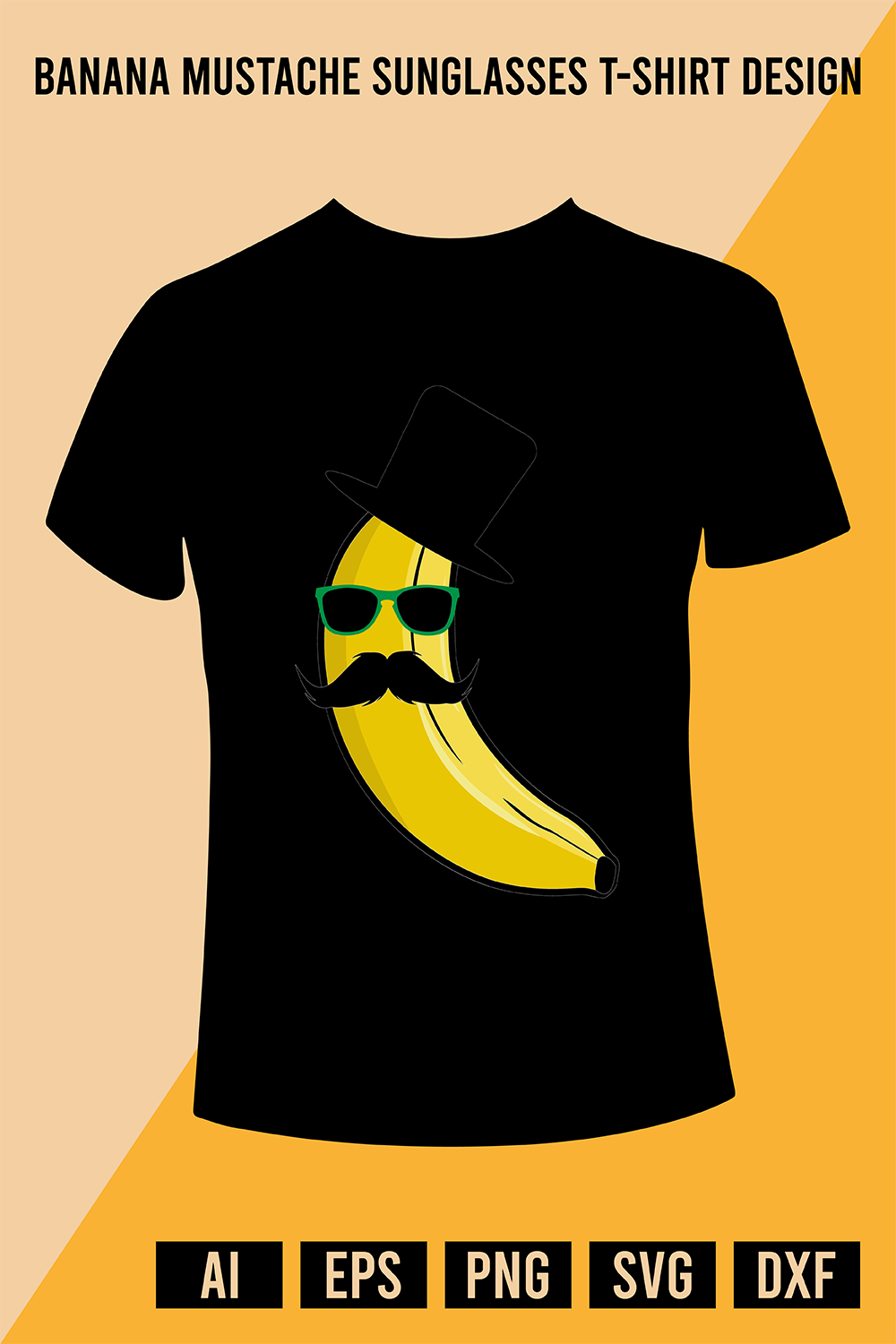 Banana Mustache Sunglasses T-Shirt Design pinterest preview image.