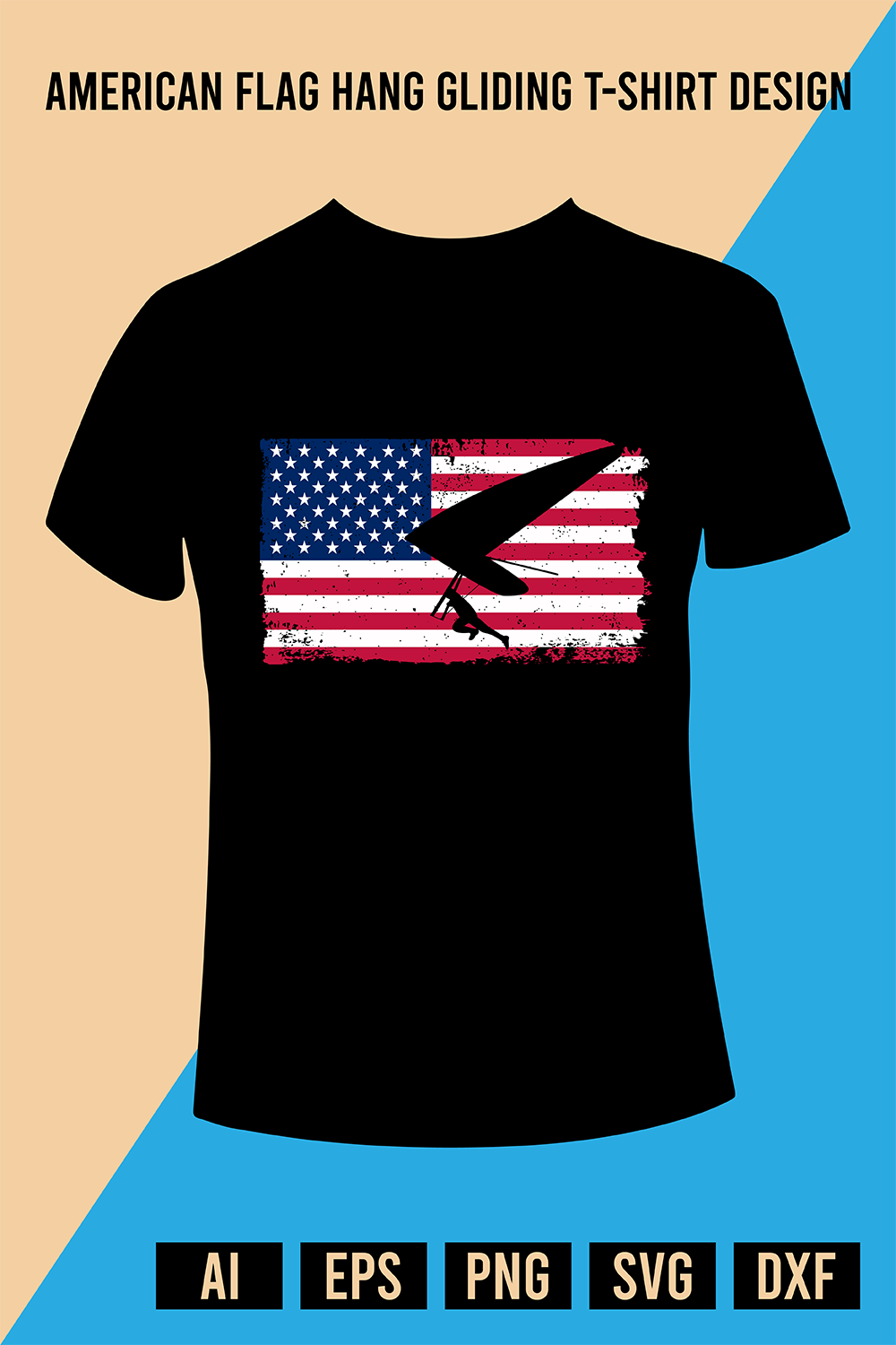 American Flag Hang Gliding T-Shirt Design pinterest preview image.