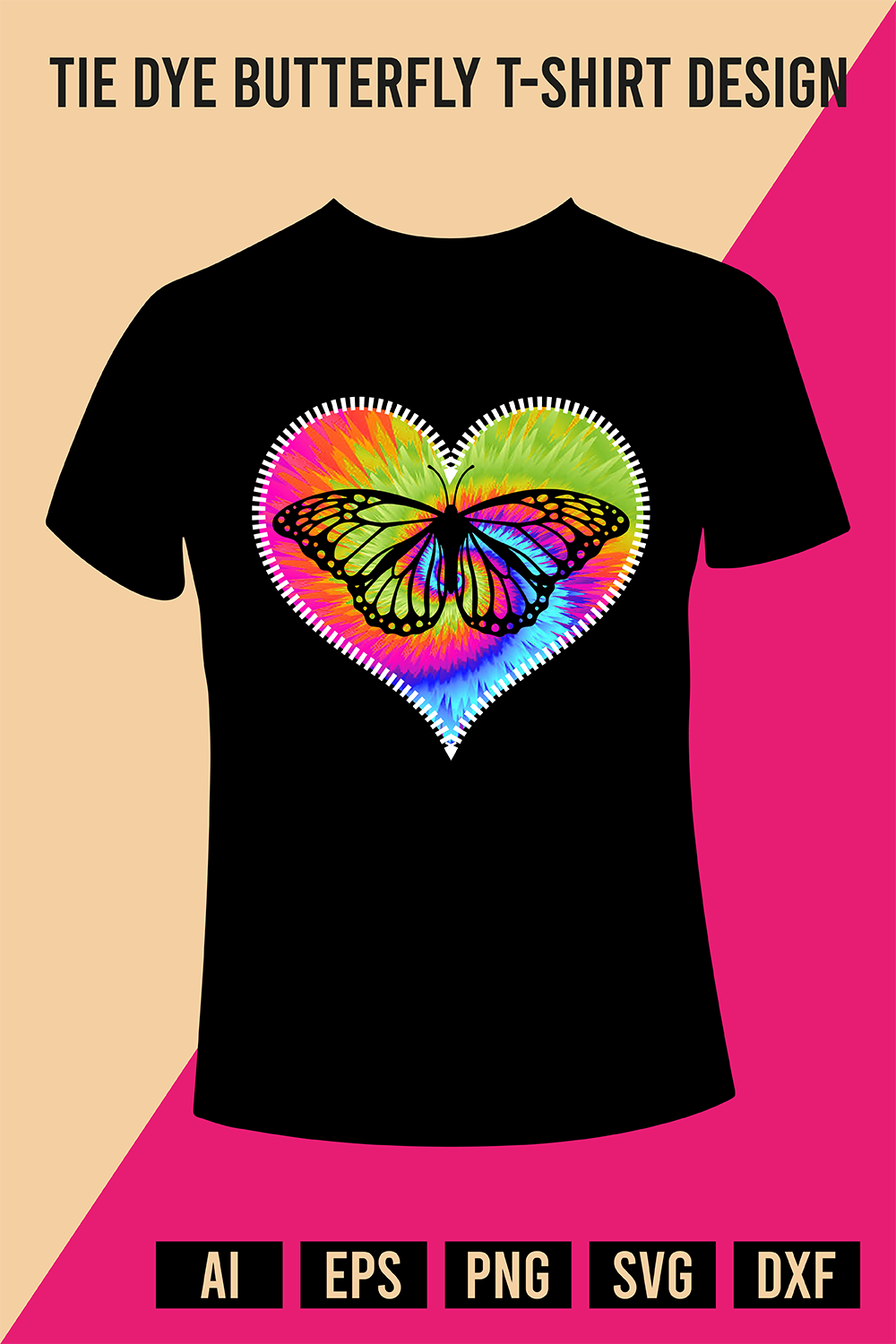 Tie Dye Butterfly T-Shirt Design pinterest preview image.