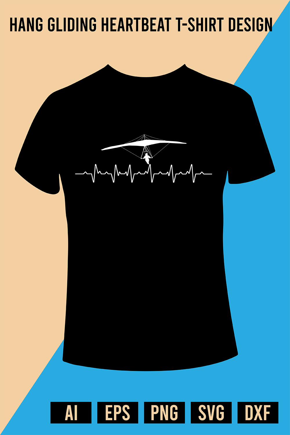 Hang Gliding Heartbeat T-Shirt Design pinterest preview image.