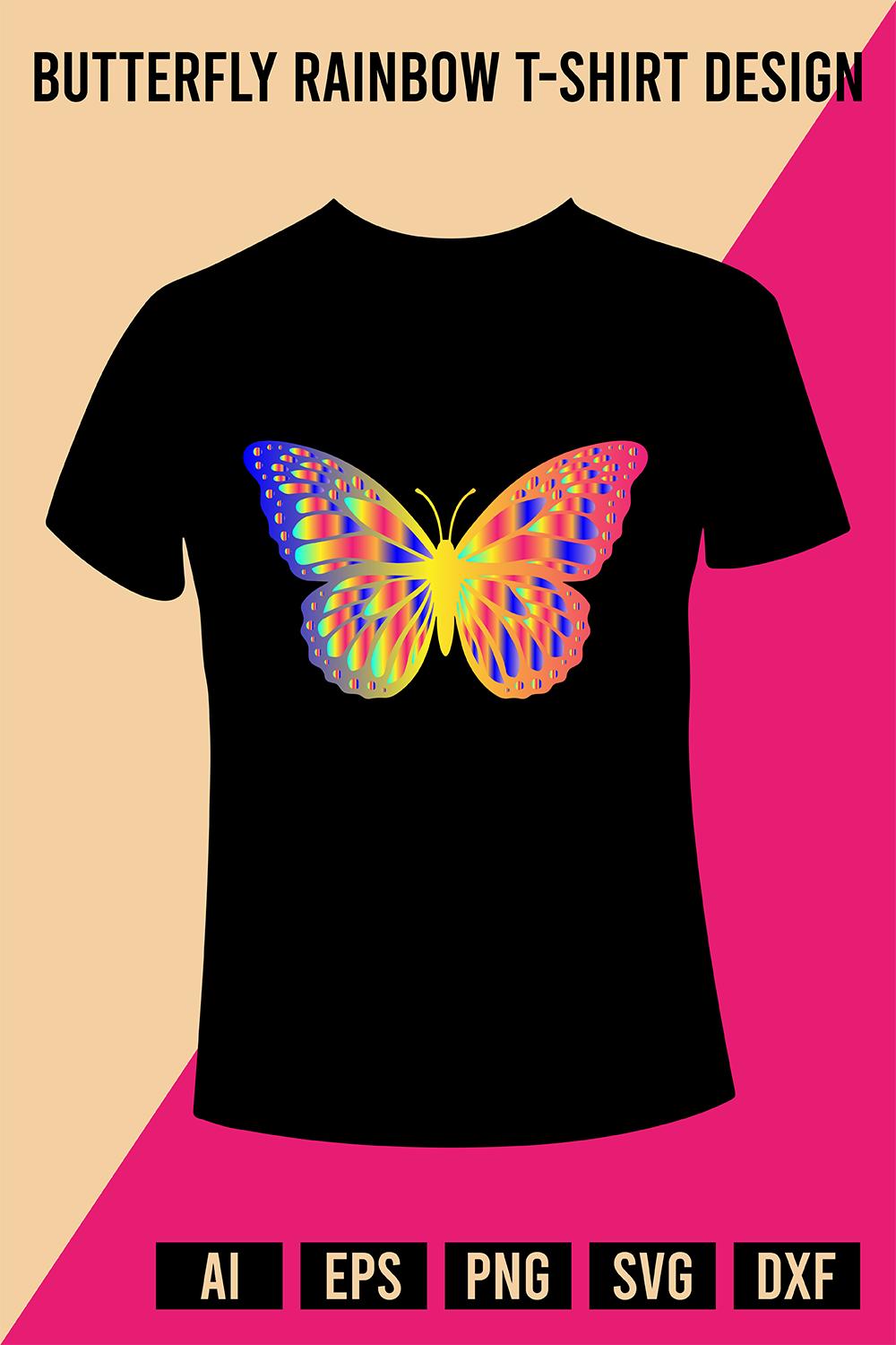 Butterfly Rainbow T-Shirt Design pinterest preview image.