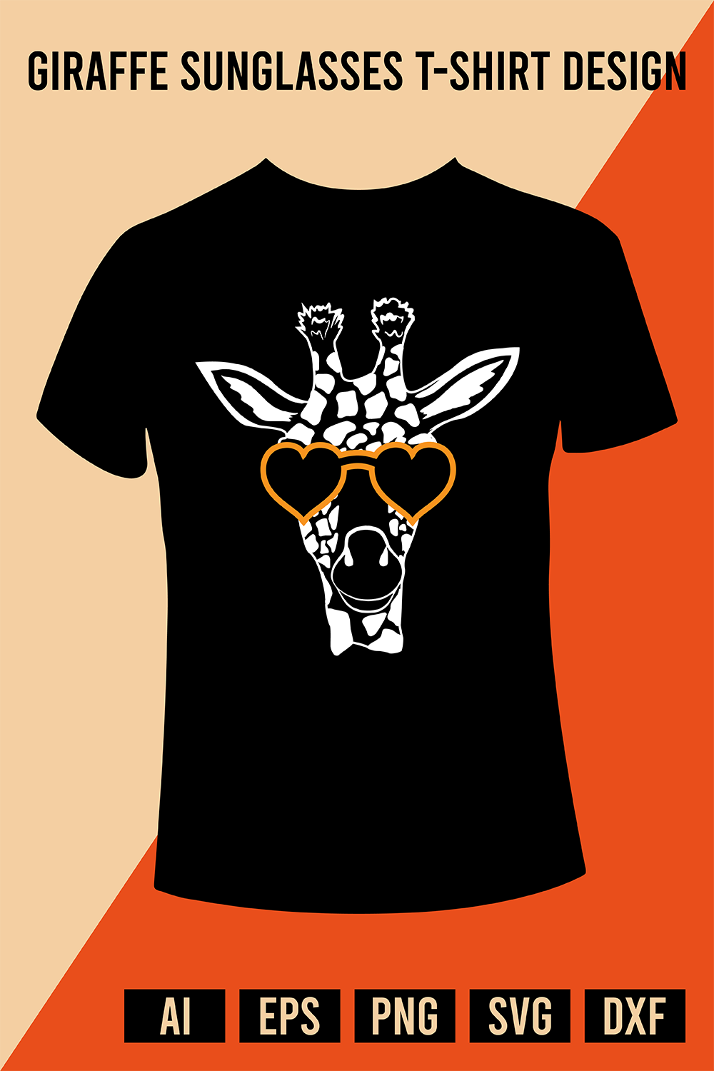 Giraffe Sunglasses T-Shirt Design pinterest preview image.