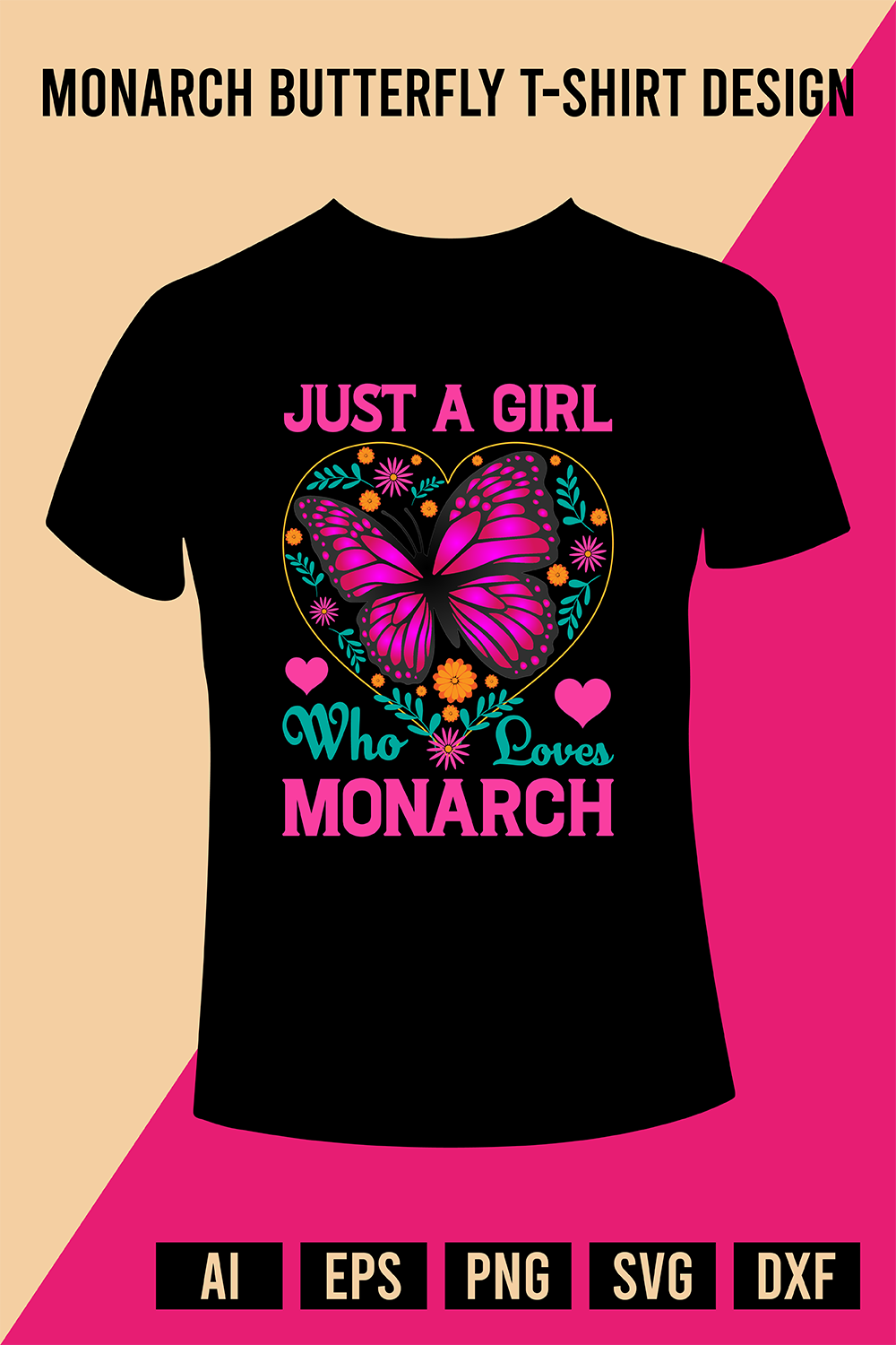 Monarch Butterfly T-Shirt Design pinterest preview image.