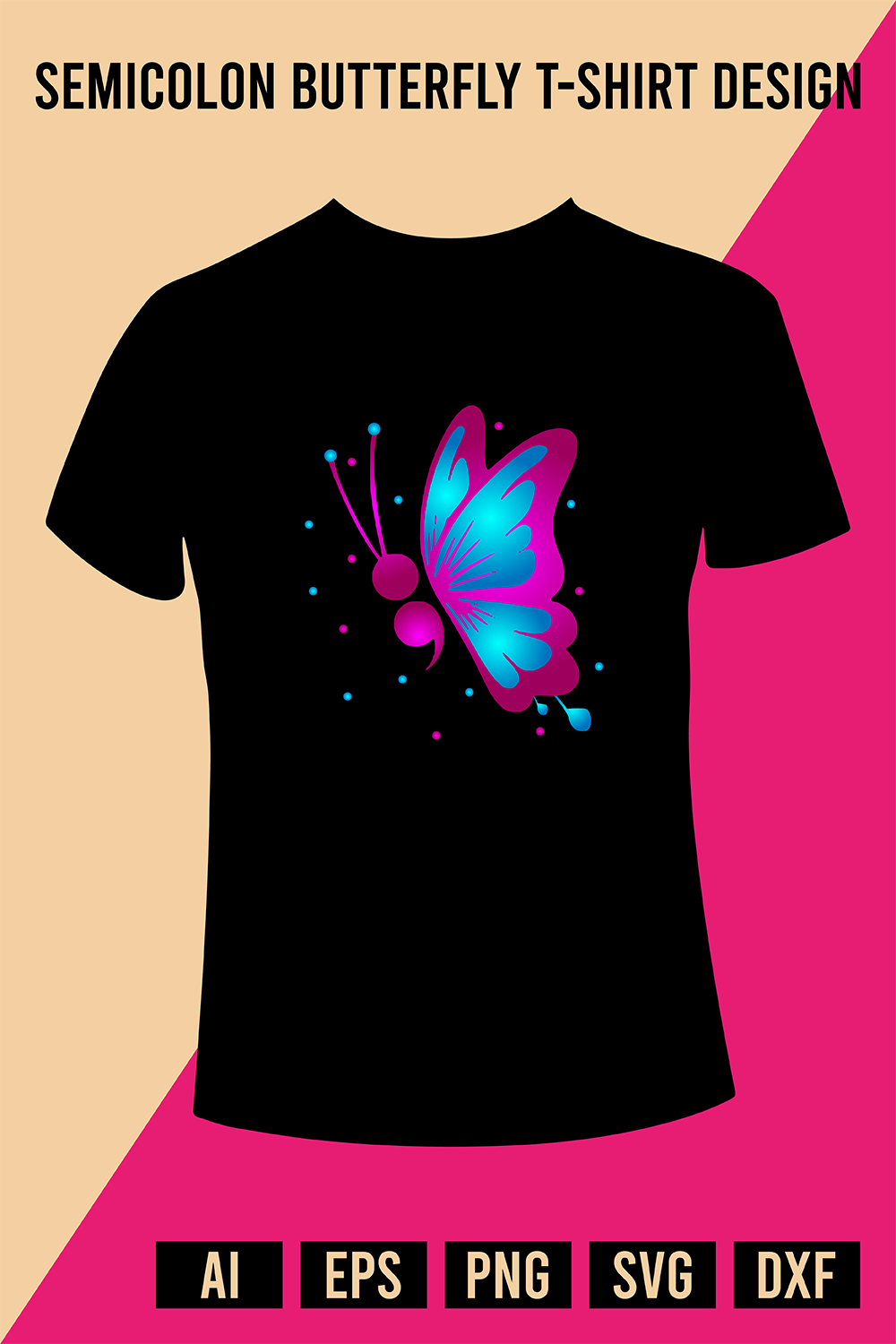 Semicolon Butterfly T-Shirt Design pinterest preview image.