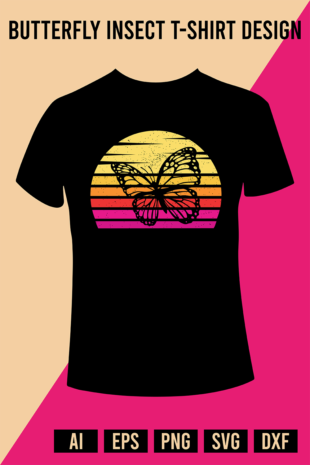 Butterfly Insect T-Shirt Design pinterest preview image.