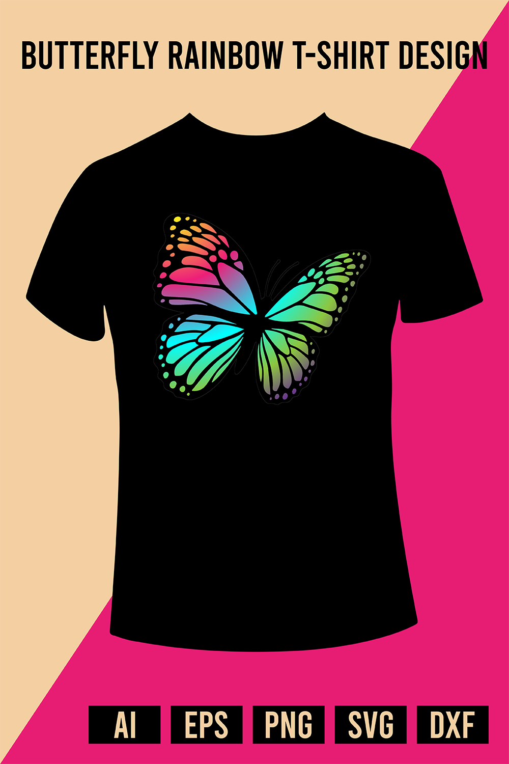 Butterfly Rainbow T-Shirt Design pinterest preview image.