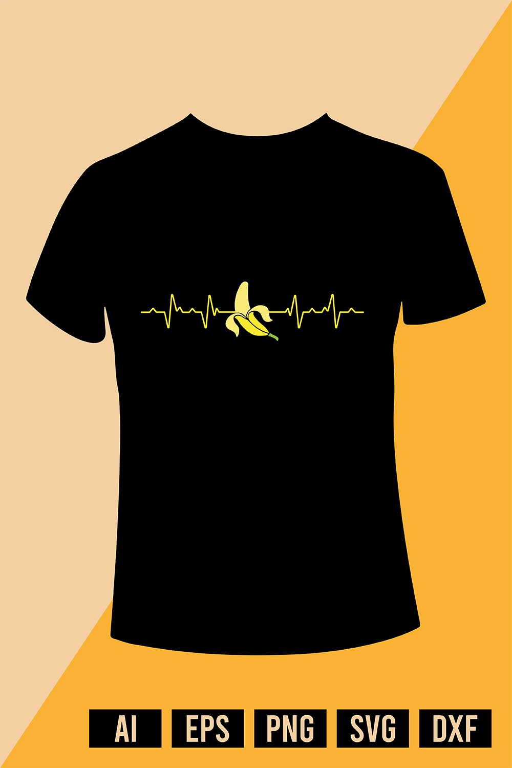 Banana Lover Heartbeat T-Shirt Design pinterest preview image.