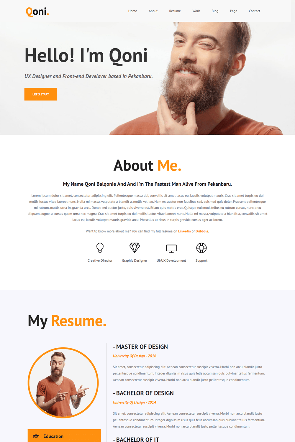 Qoni Personal Resume HTML Template pinterest preview image.