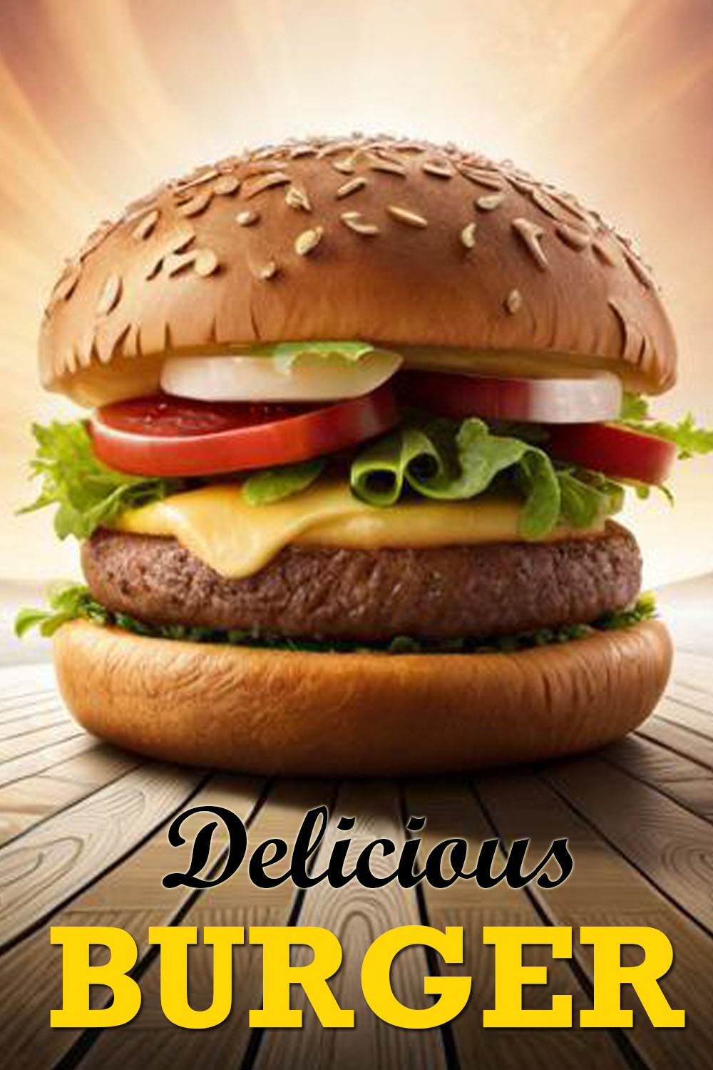 Yellow Modern Delicious Burger Food Social Media Post Template pinterest preview image.