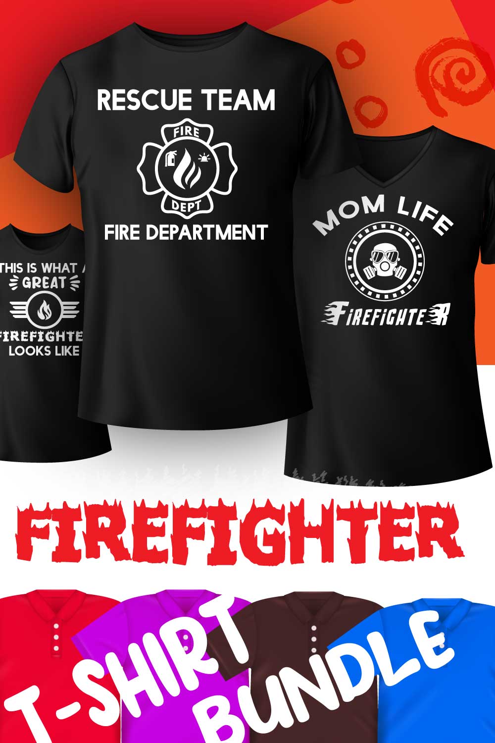 Firefighter T-shirt Design Bundle pinterest preview image.