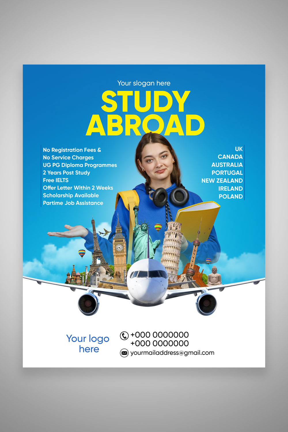 Social media flyers for education and study abroad pinterest preview image.
