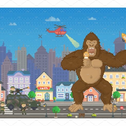 King kong in pixel-game layout cover image.