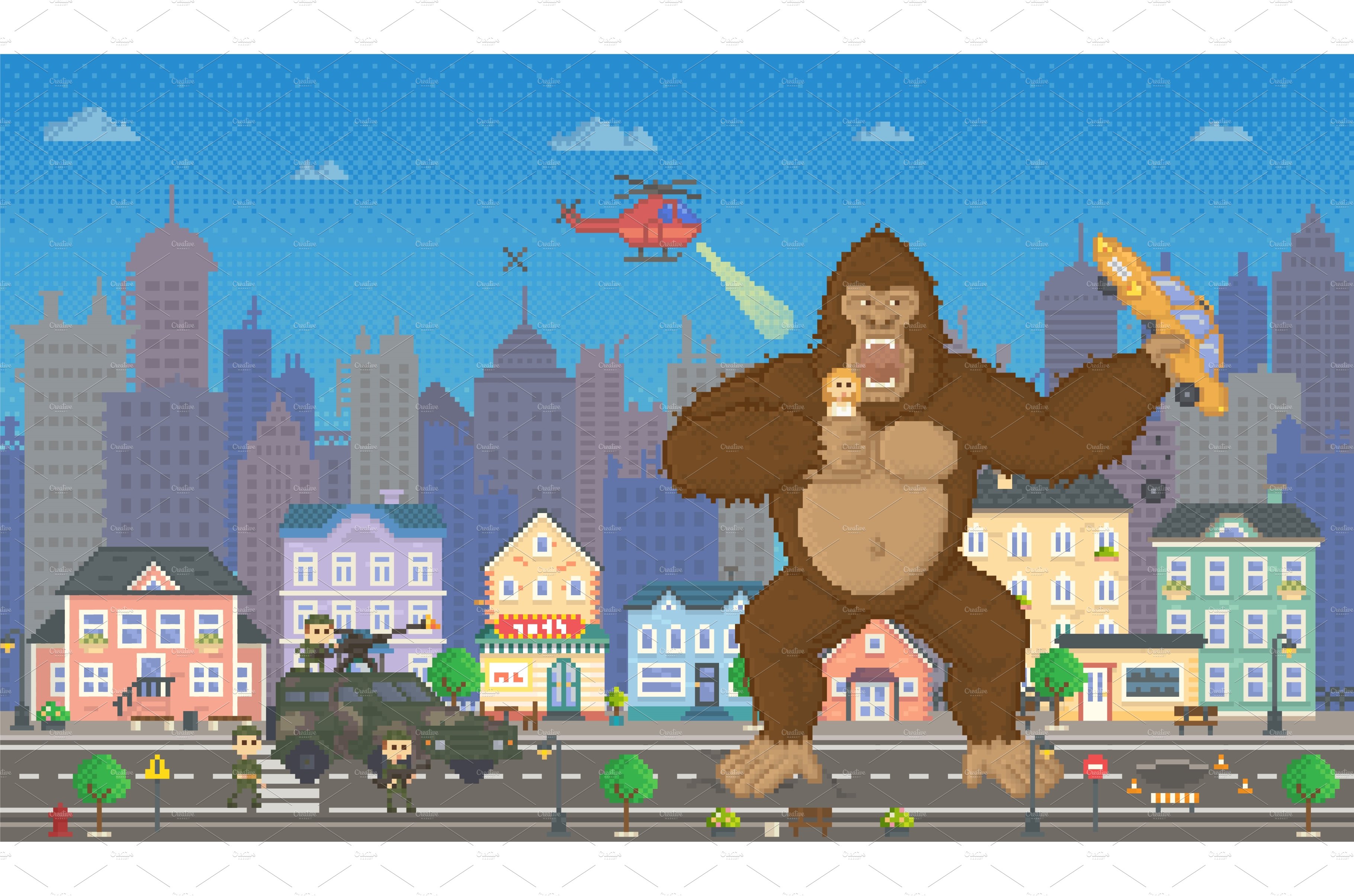 King kong in pixel-game layout cover image.