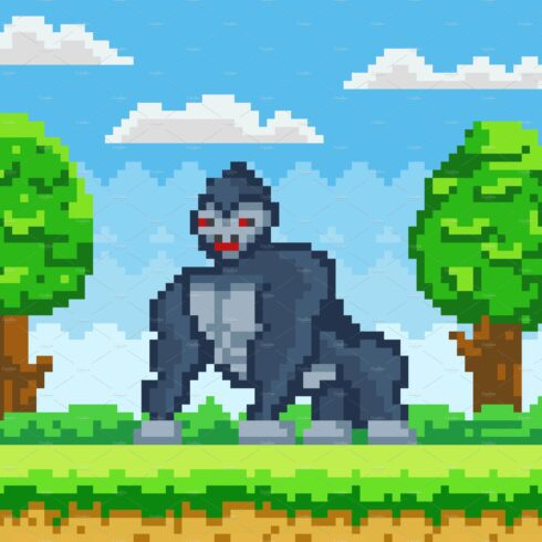 Vector pixelated Gorilla cartoon cover image.