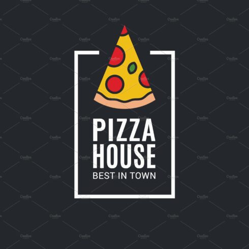 Pizza logo with pizza slice on black cover image.