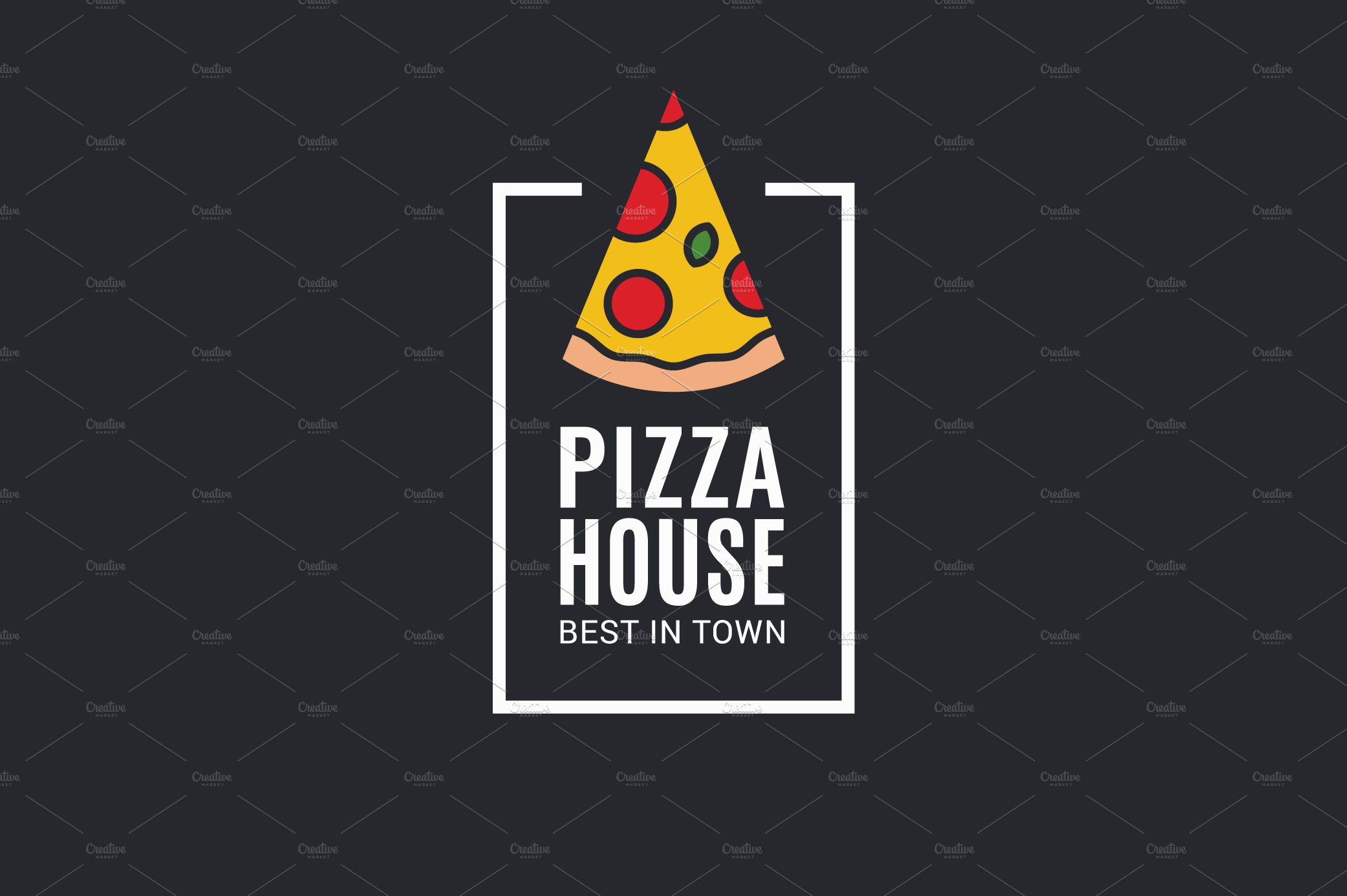 Pizza logo with pizza slice on black cover image.