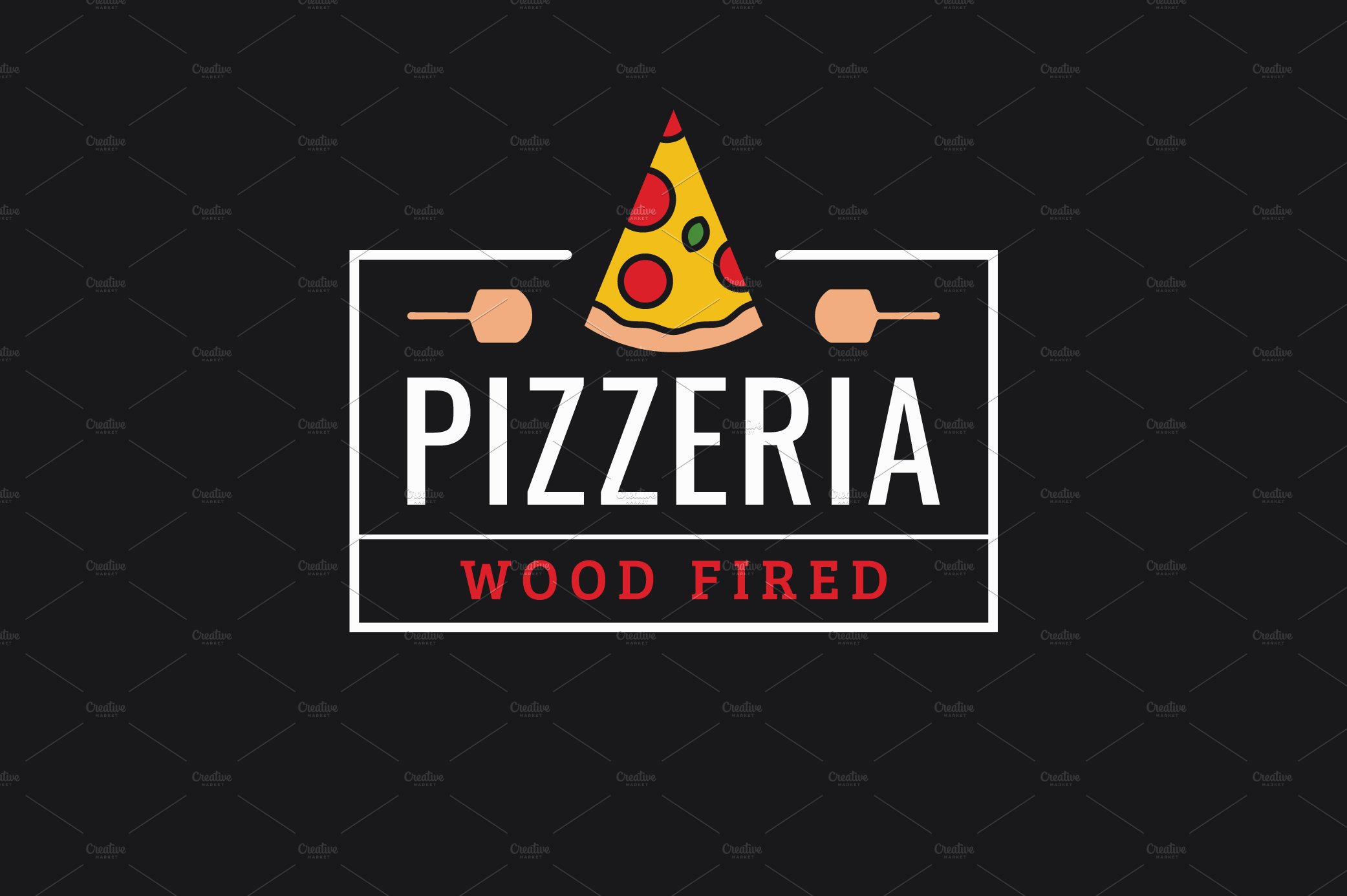 Pizzeria logo. Linear logo of pizza. cover image.
