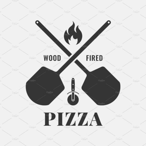 Pizza logo with oven shovel. cover image.