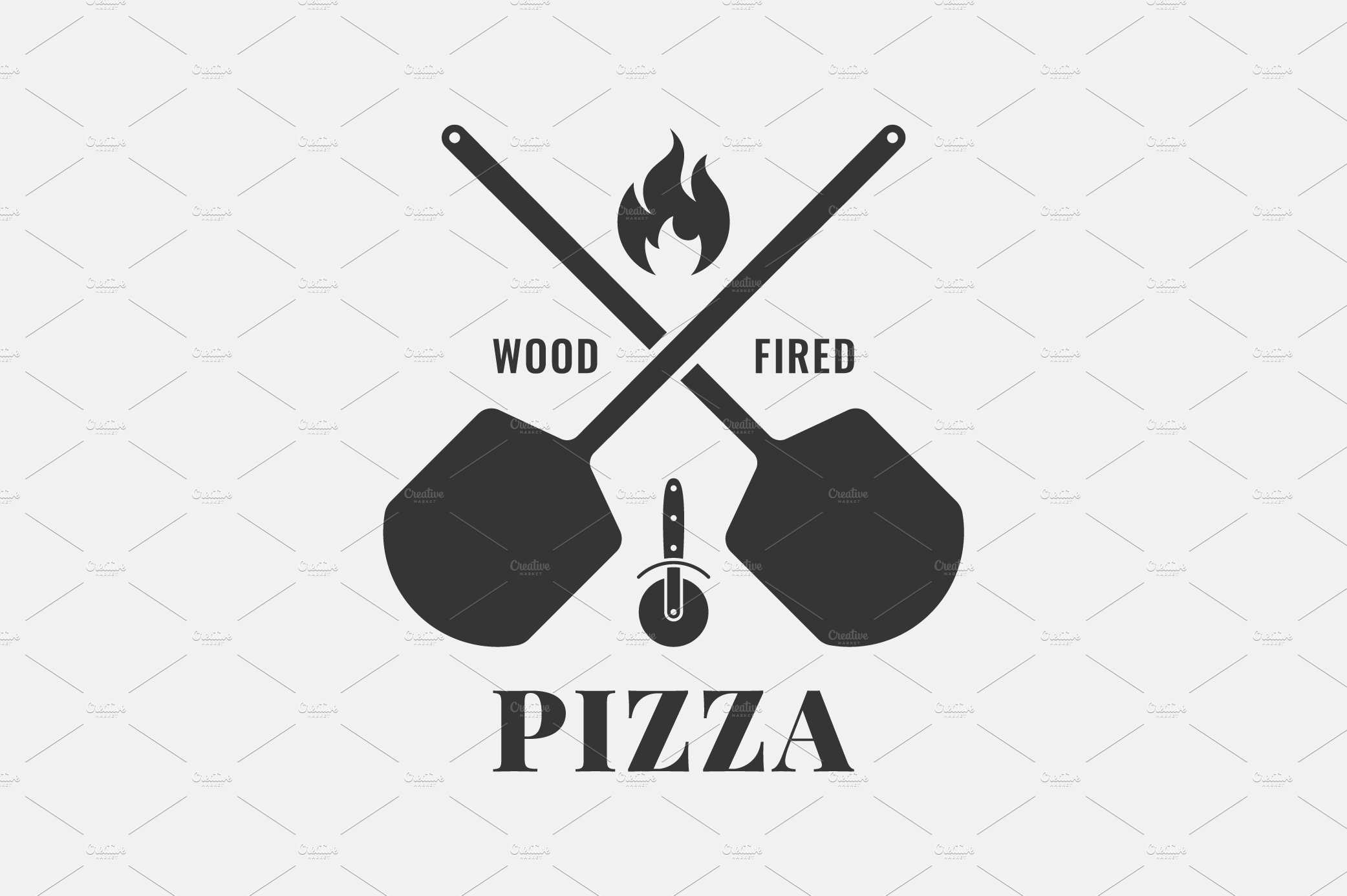 Pizza logo with oven shovel. cover image.