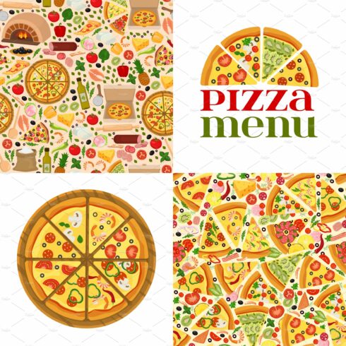 Pizzeria menu pattern set, vector cover image.