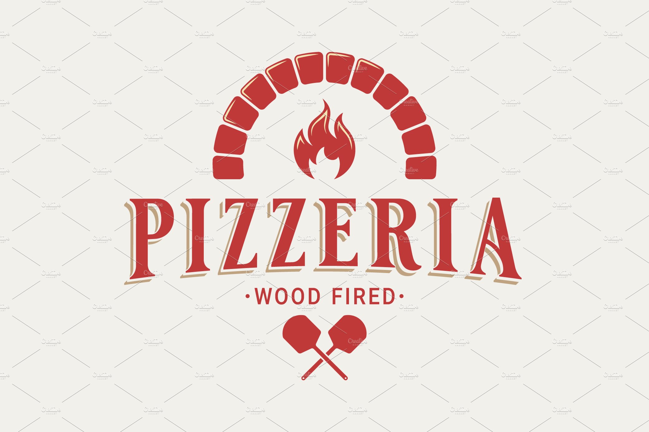 Pizzeria logo with oven shovel. cover image.