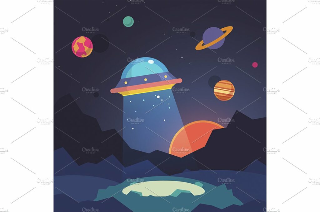 Night alien world landscape and ufo – MasterBundles