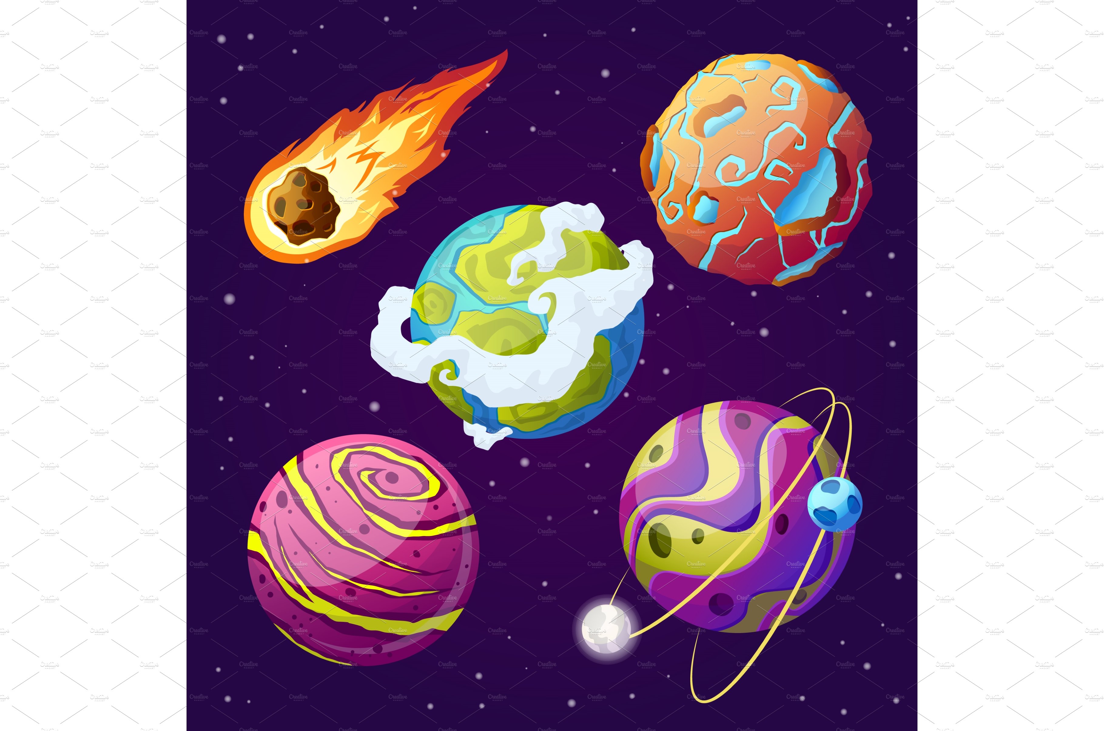 planet space set cartoon vector cover image.